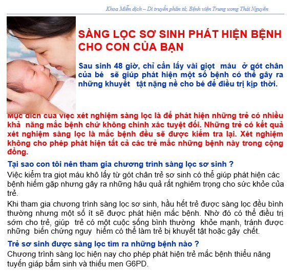 SÀNG LỌC SƠ SINH PHÁT HIỆN BỆNH CHO CON CỦA BẠN