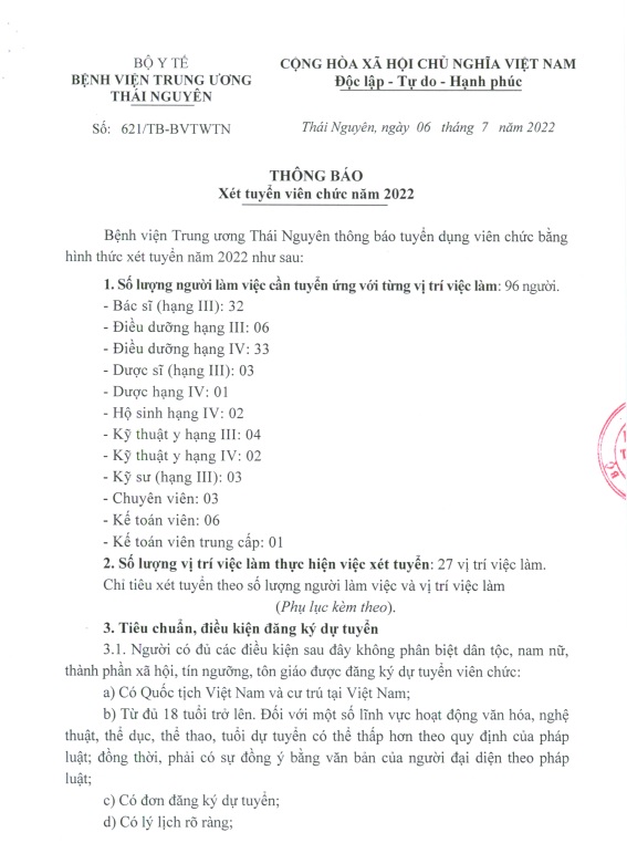 Thông báo: Xét tuyển viên chức năm 2022
