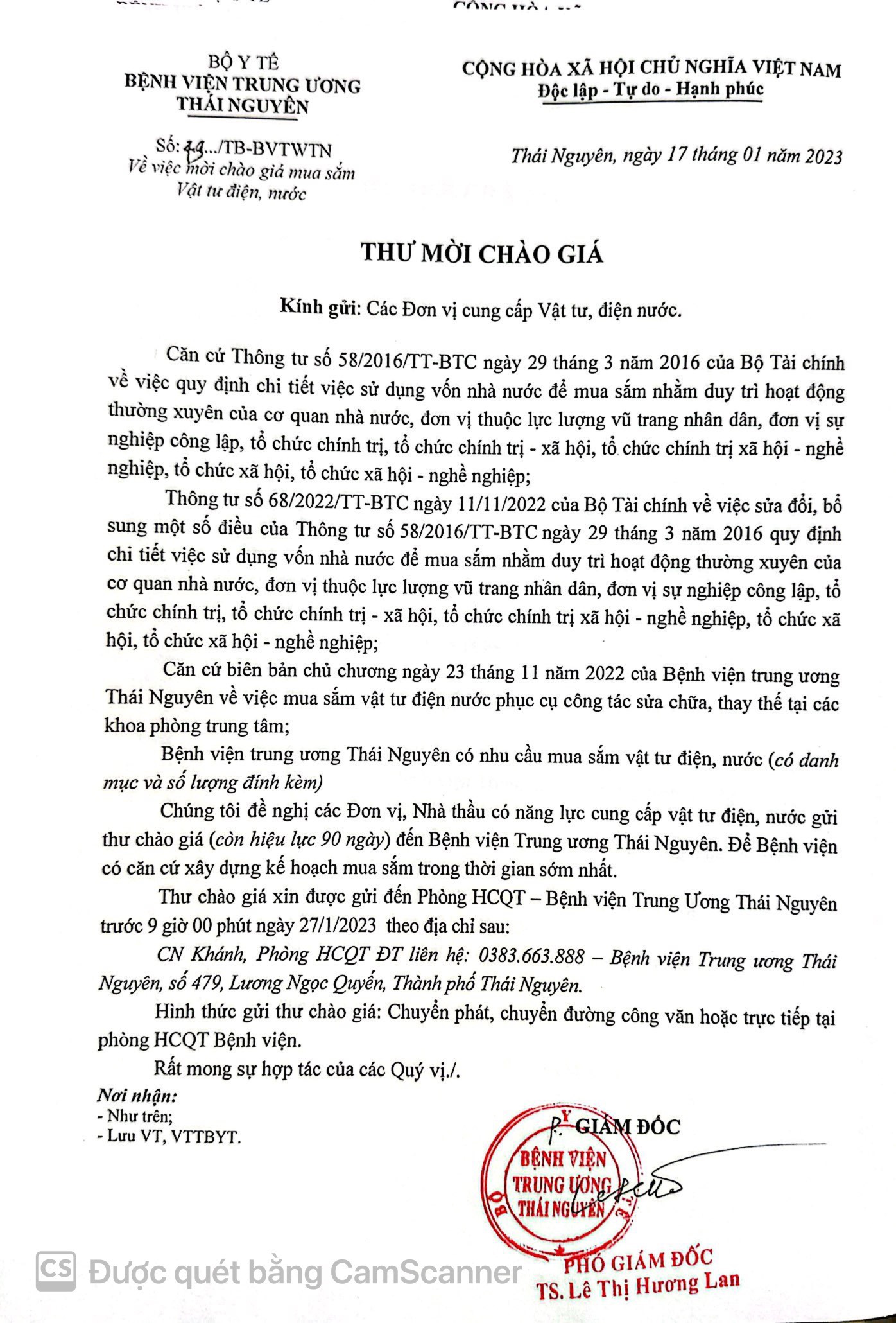 THƯ MỜI CHÀO GIÁ